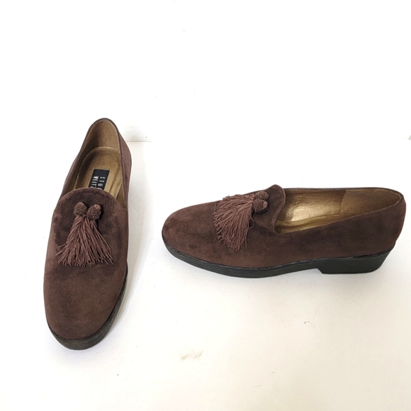 Stuart Weitzman Chocolate Brown Block Heel Suede Loafers Size 7.5 - Picture 1 of 12